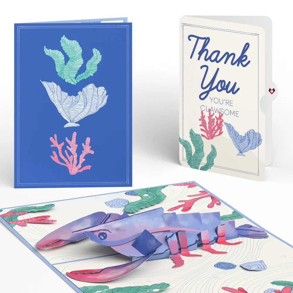 Lovepop Vibrant Lobster Thank You Pop-Up Card and Sentiment Set Cream