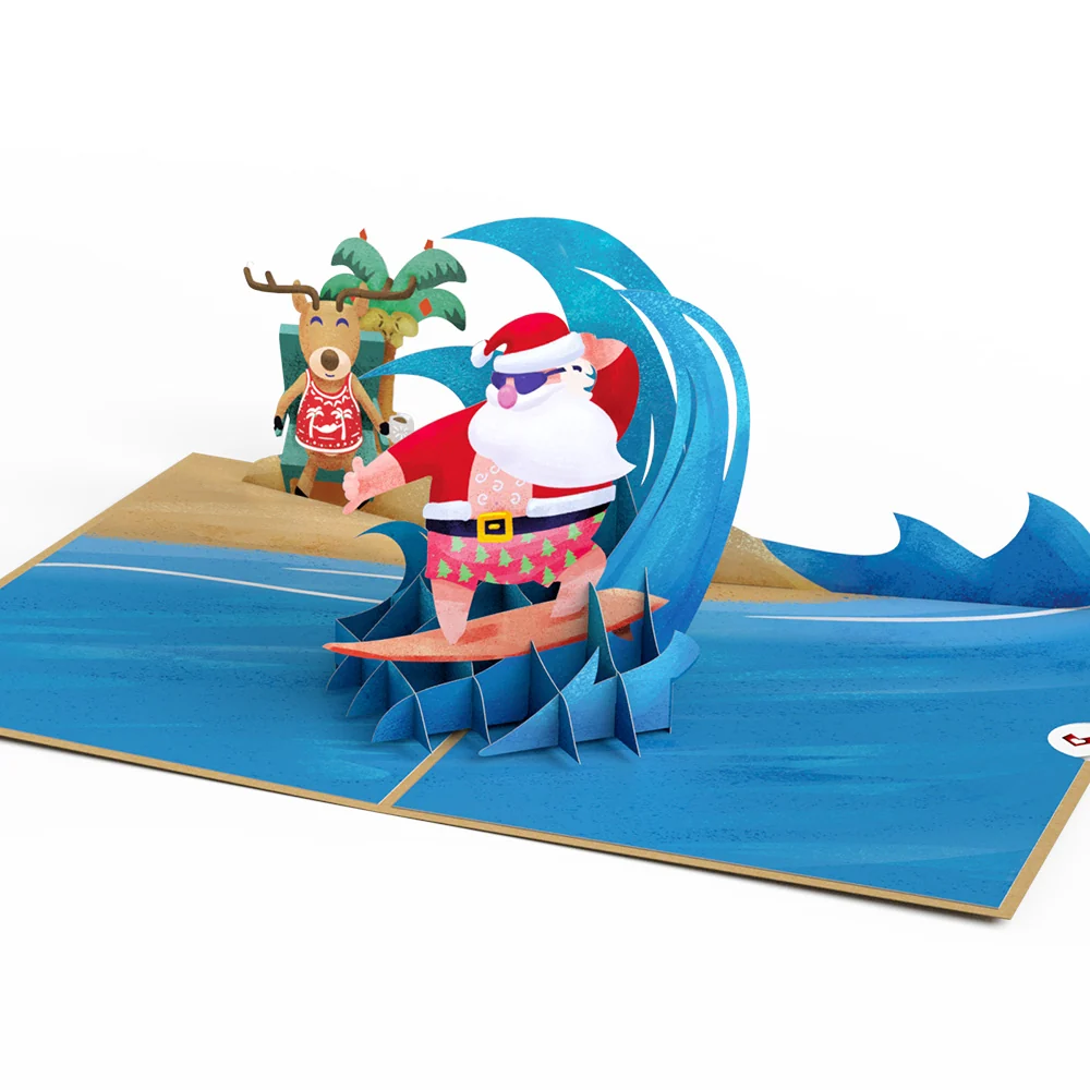 Lovepop Surfing Santa Pop-Up Card - Image 3