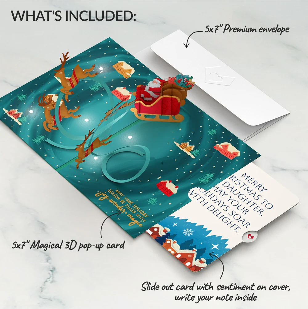 Lovepop Magic of Christmas Santa's Sleigh Light-Up Pop-Up Card and Snow Village Sentiment Set for Daughter - Image 2