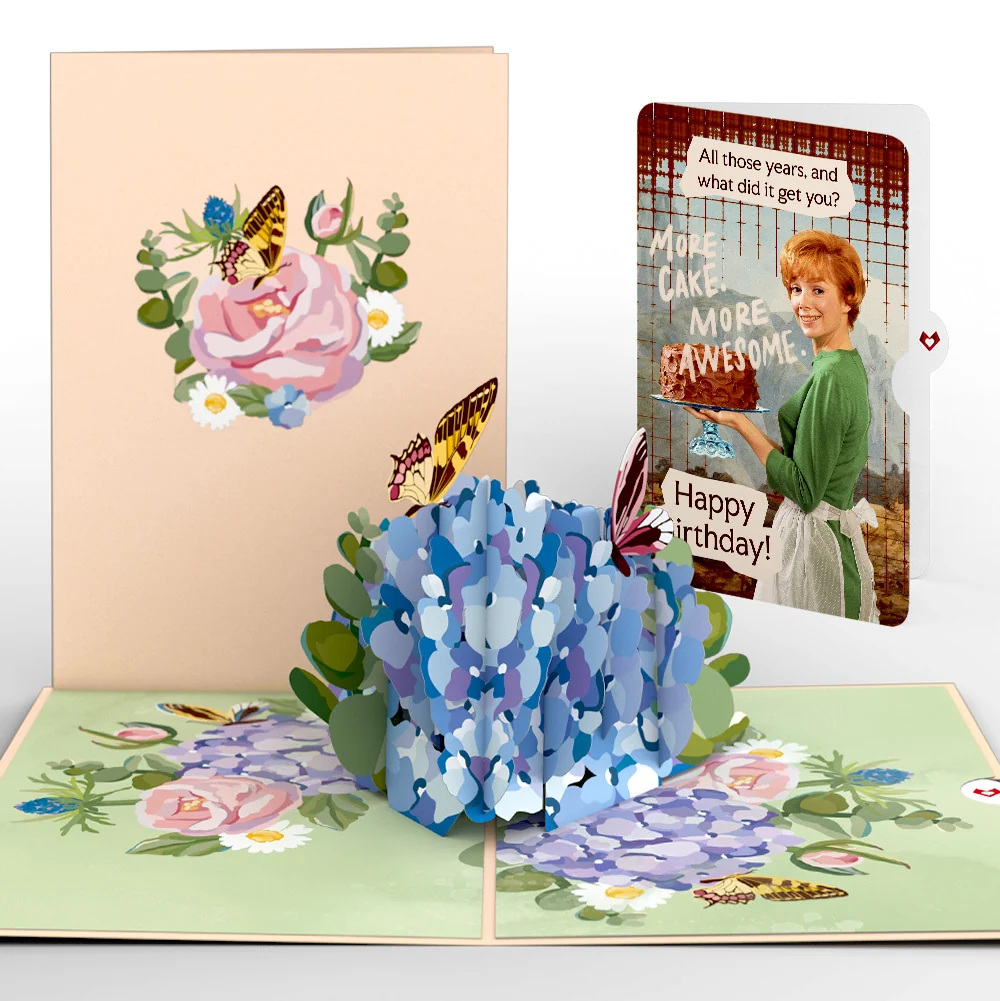 Lovepop Hydrangea Butterflies Birthday Pop-Up Card and More Cake More Awesome Sentiment Set