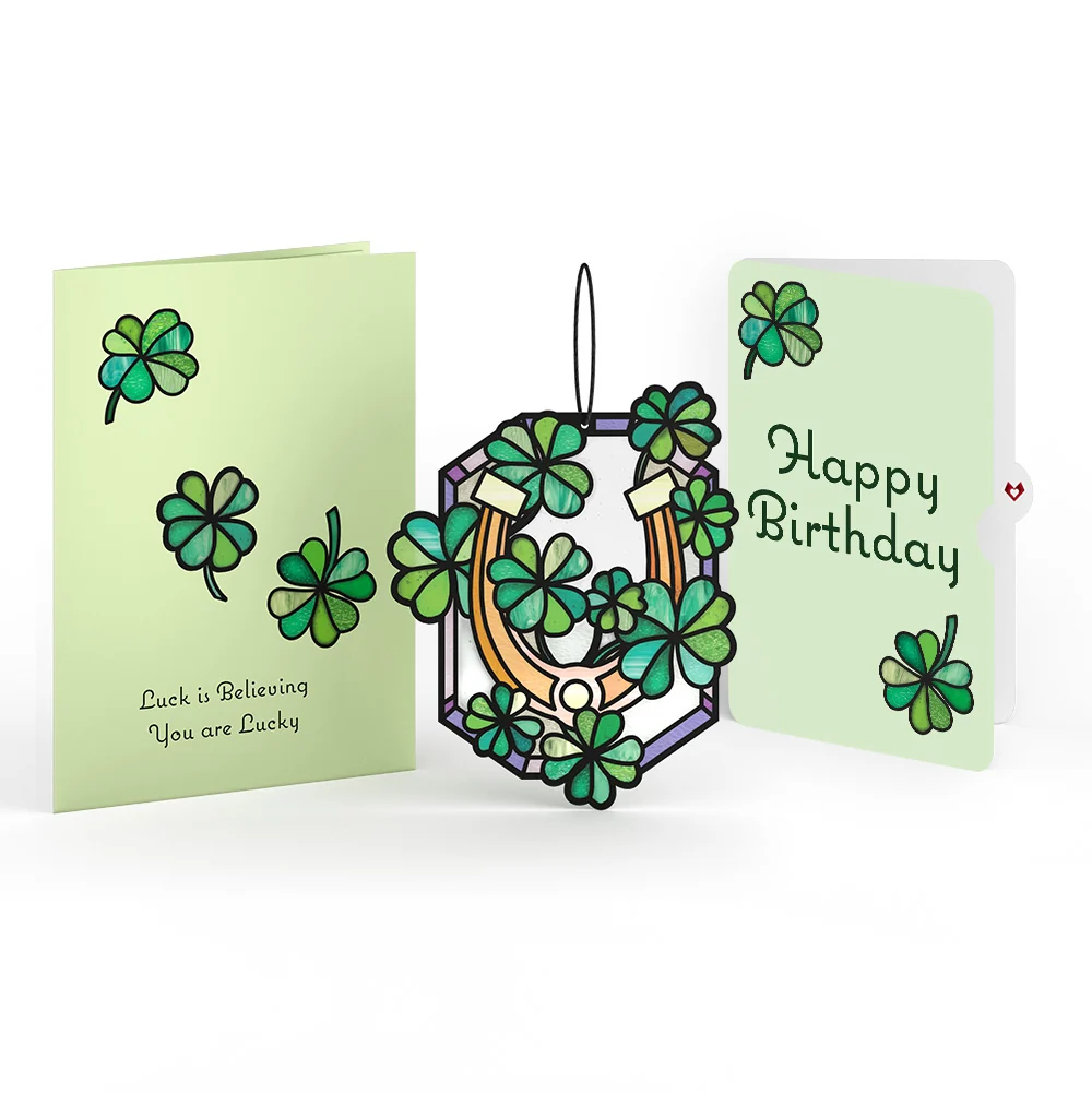 Lovepop Lucky Shamrock Birthday Suncatcher Card and Lucky Clover Sentiment Set Glass