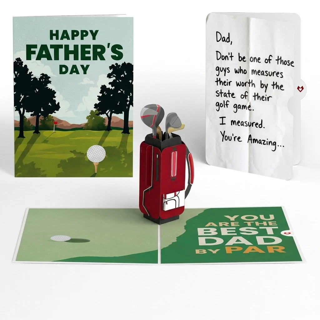 Lovepop Best Dad By Par Father's Day Pop-Up Card and Golf Worth Measured Sentiment Set for Dad Bag
