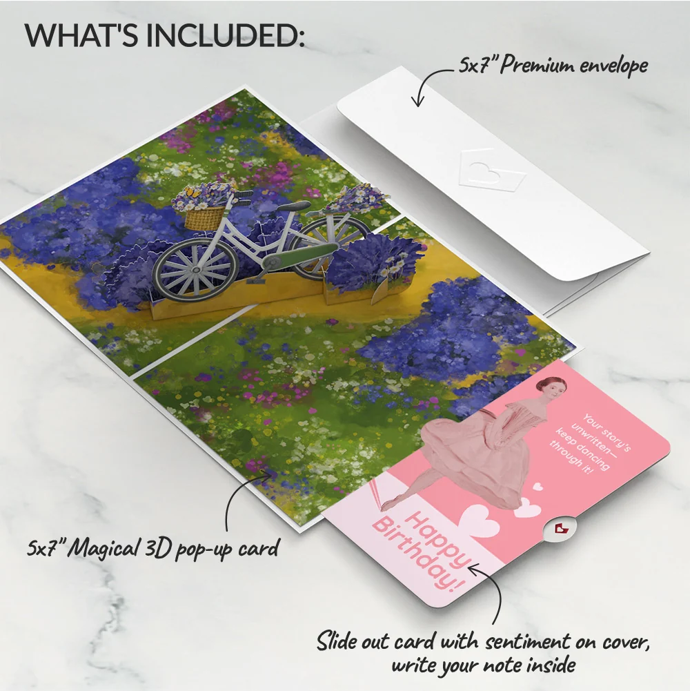 Lovepop Lavender Bicycle Birthday Pop-Up Card and Dancing Through Life Sentiment Set - Image 2