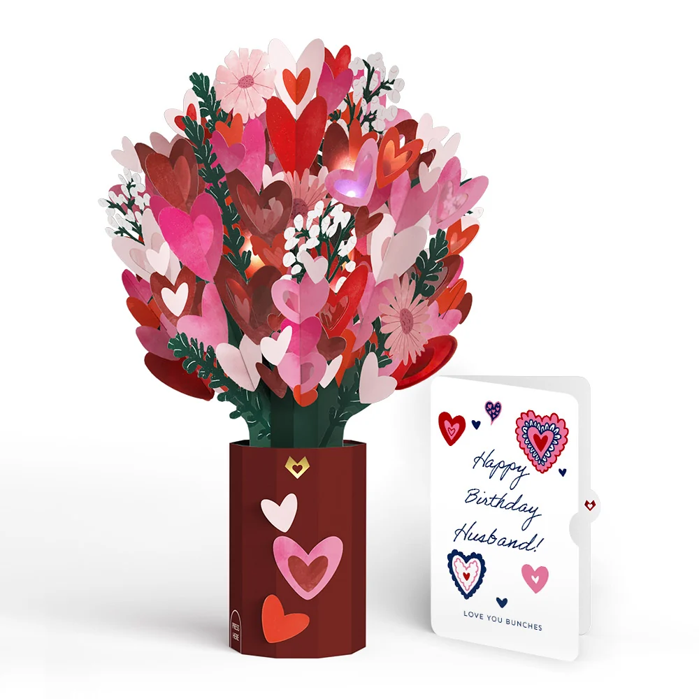 Lovepop Whimsical Hearts Birthday Light-Up Bouquet and Sentiment Set for Husband Vase