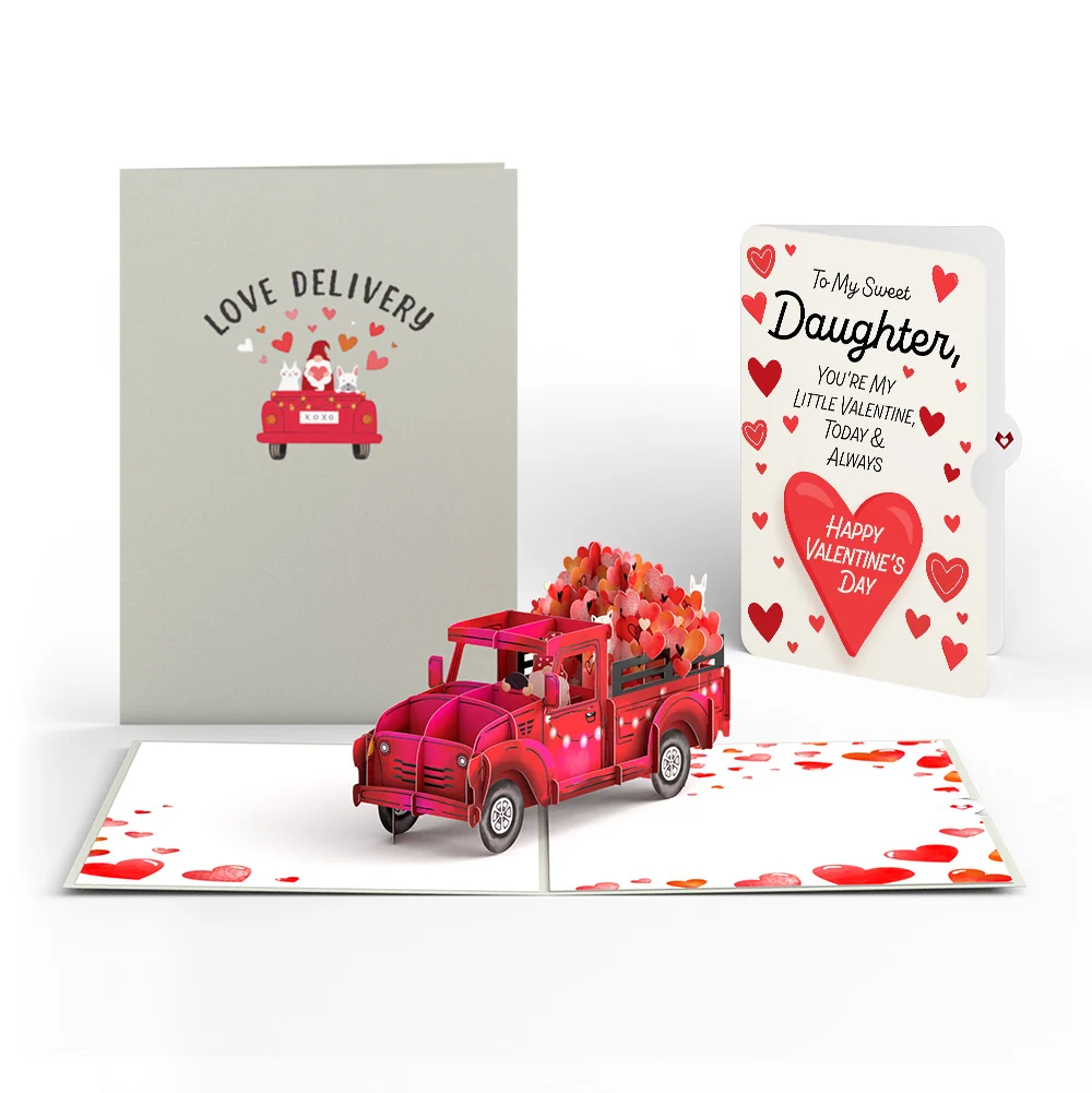 Lovepop Love Delivery Truck Pop-Up Card and Full of Hearts Valentine Sentiment Set for Daughter Cream