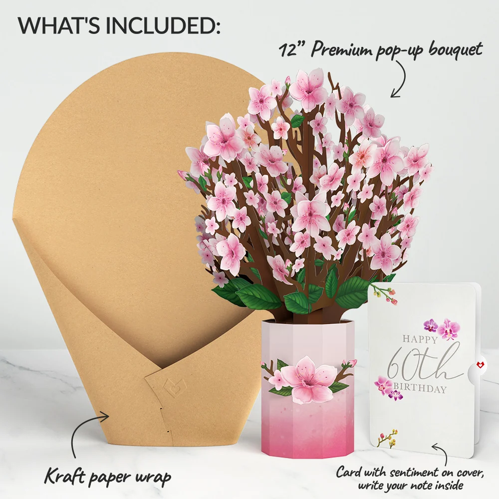 Lovepop Cherry Blossom 60th Birthday Bouquet and Sentiment Set Vase - Image 2