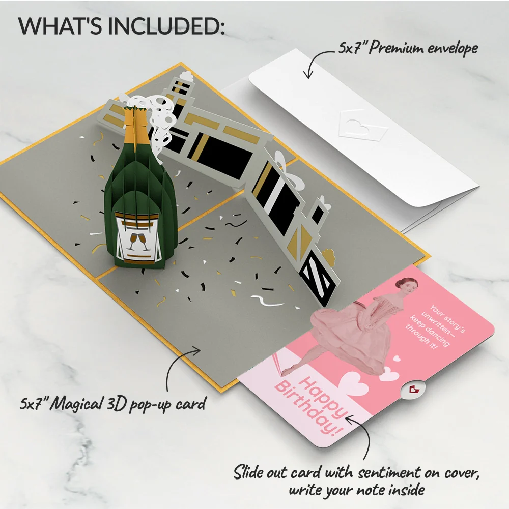 Lovepop Champagne Celebration Birthday Pop-Up Card and Dancing Through Life Sentiment Set Bottle - Image 2