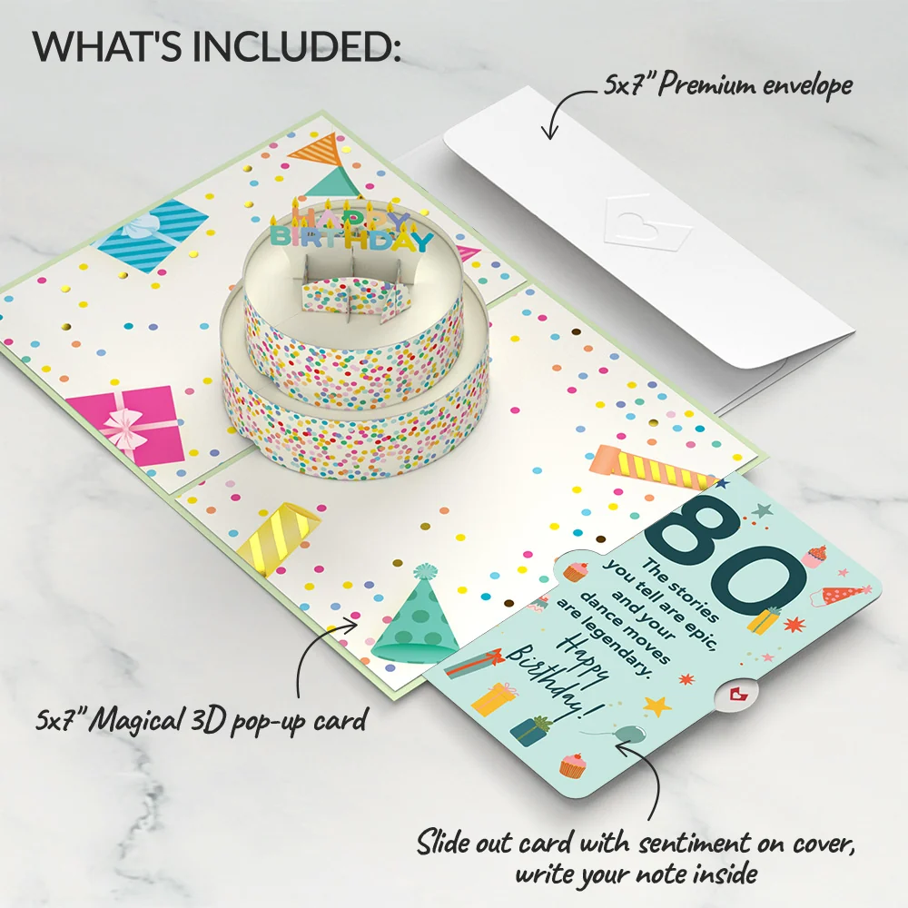 Lovepop Sprinkles 80th Birthday Cake Pop-Up Card and Sentiment Set Candle - Image 2