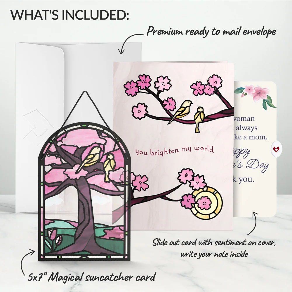 Lovepop You Brighten My World Birds Mother's Day Suncatcher Card and Loved Me Like A Mom Sentiment Set Glass - Image 2