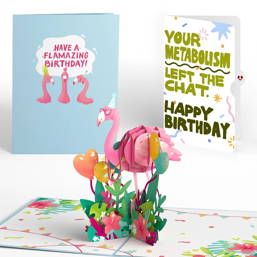 Lovepop Flamazing Birthday Flamingo Pop-Up Card and Metabolism Left The Chat Sentiment Set
