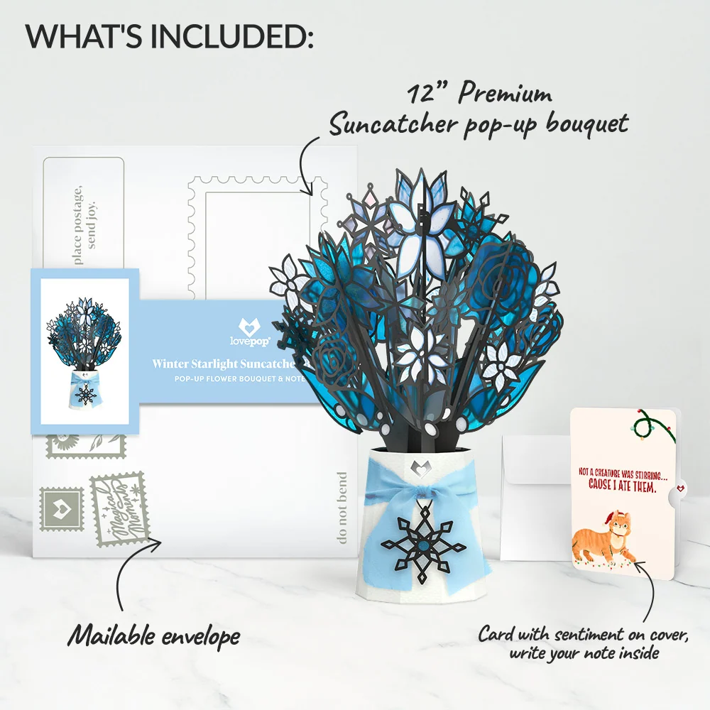 Lovepop Winter Starlight Suncatcher Bouquet and Hungry Cat Christmas Sentiment Set Glass - Image 2