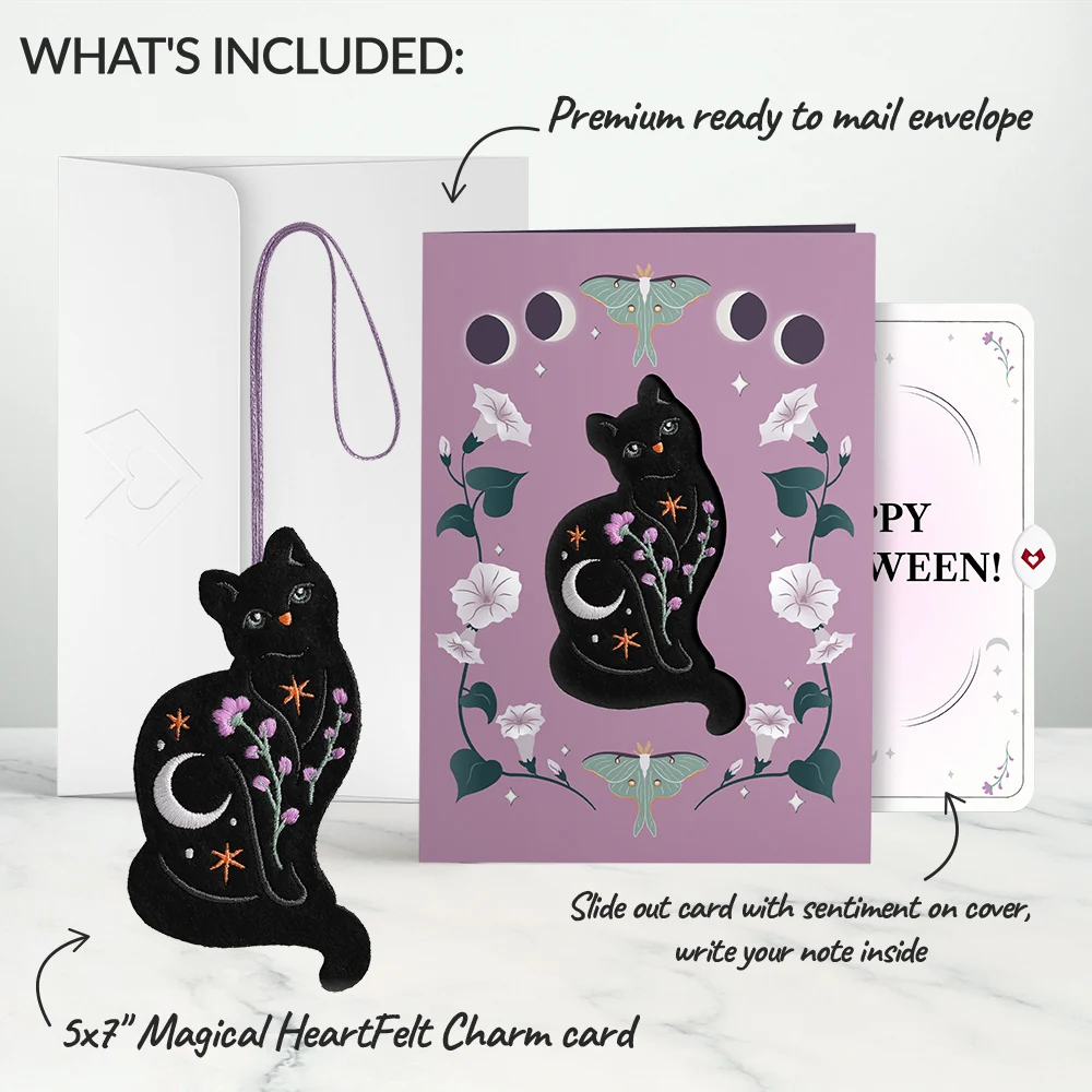 Lovepop Mystic Black Cat Halloween HeartFelt Charm Card and Moonlit Florals Sentiment Set - Image 2