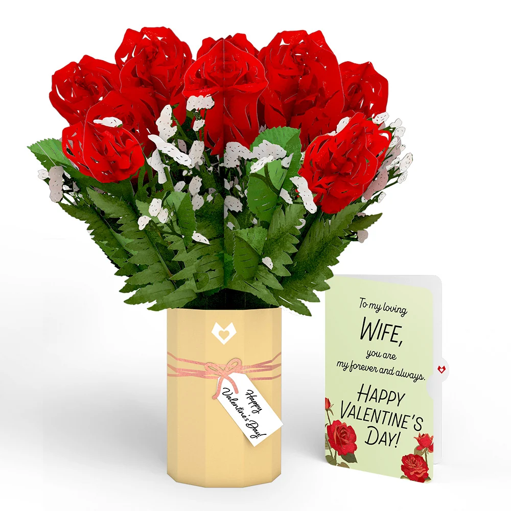 Lovepop Valentine's Day Flower Bouquet and Sentiment Set for Wife Vase