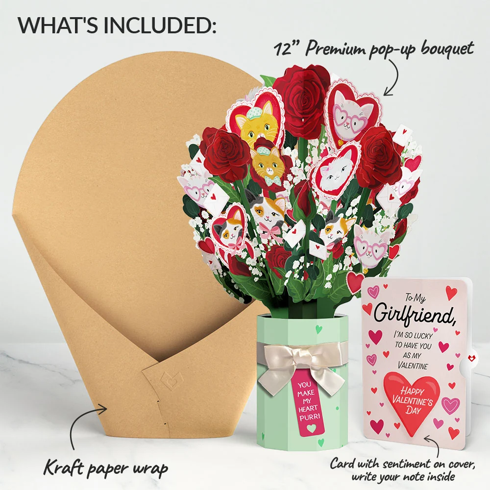Lovepop You Make My Heart Purr Cat Valentine Bouquet and Sentiment Set for Girlfriend Vase - Image 2